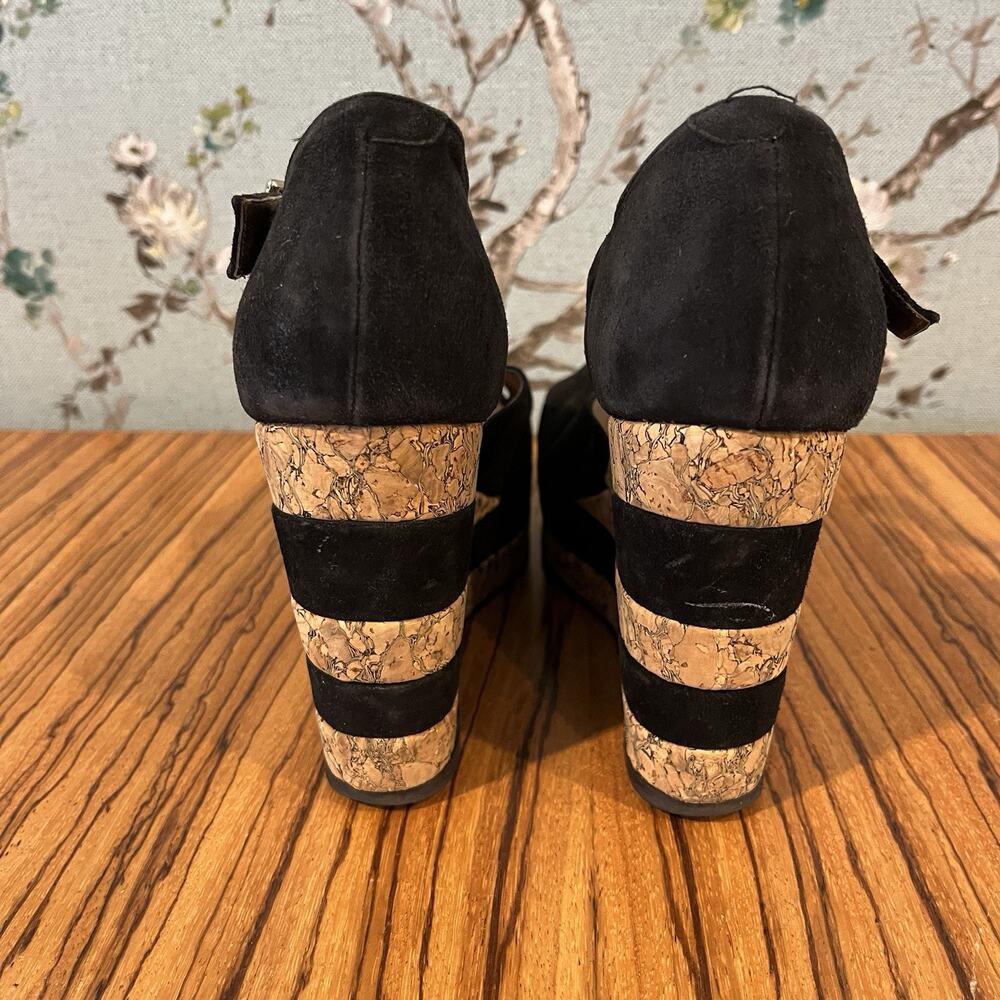 Terry de Havilland D-Havz Platform Wedge Sandals Black Suede / Cork Sz 36 / 5.5 - Picture 4 of 9